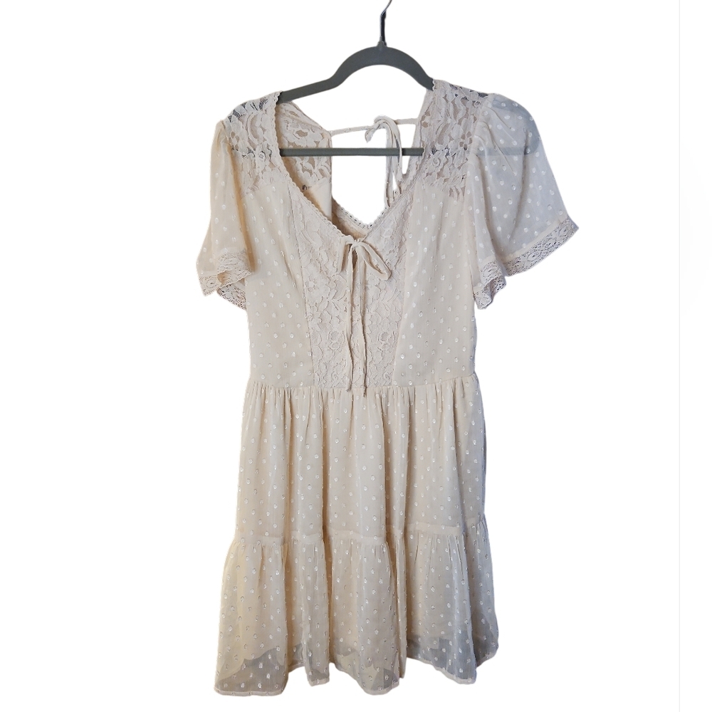 Band of the Free Cream Lace Swiss Dot Mini Dress Small - Picture 2 of 5